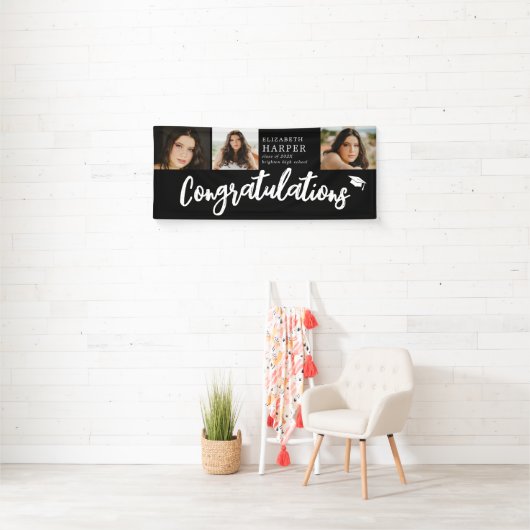 Congratulations Brush Script  3 Photo Graduation  横断幕 (インサイチュ)