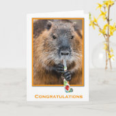Congratulations card of beaver with flute カード (黄色い花)