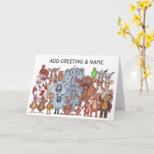 Congratulations Caricature Animals  Card カード (黄色い花)