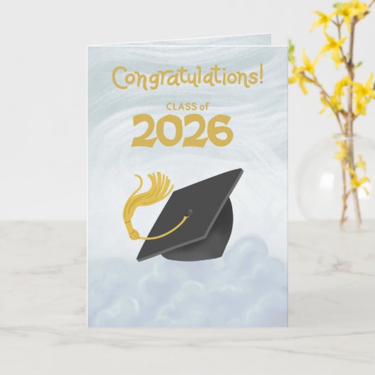Congratulations Class of 2026 Black Graduation Cap カード (黄色い花)