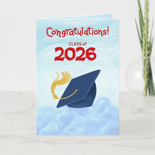 Congratulations Class of 2026 Blue Graduation Cap カード (正面)