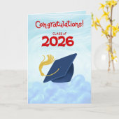 Congratulations Class of 2026 Blue Graduation Cap カード (黄色い花)
