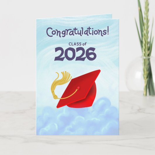 Congratulations Class of 2026 Red Graduation Cap カード (正面)