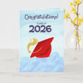 Congratulations Class of 2026 Red Graduation Cap カード (黄色い花)
