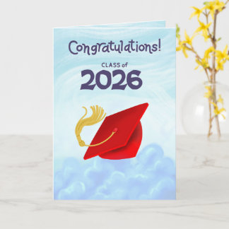 Congratulations Class of 2026 Red Graduation Cap カード