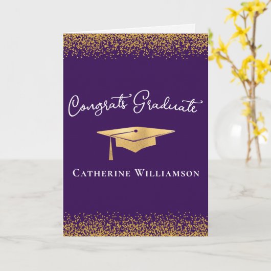 Congratulations Custom Elegant Gold Graduation  カード (黄色い花)