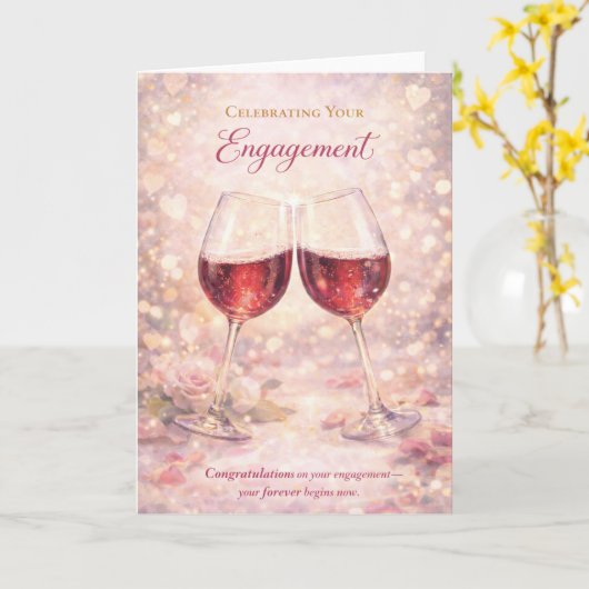 Congratulations Engagement Card - Wine Glasses カード (黄色い花)