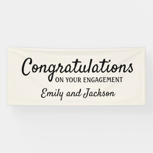 Congratulations Engagement Script Name Cream White 横断幕 (横)