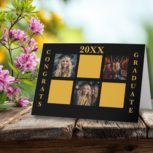 Congratulations Grad 3 Photo Collage Black Funny カード