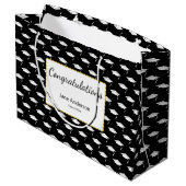 Congratulations Grad Name Black White Graduate Cap ラージペーパーバッグ (裏面アングル)