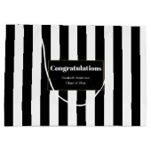 Congratulations Grad's Name Black White Stripes ラージペーパーバッグ (裏面)