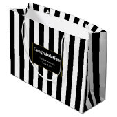 Congratulations Grad's Name Black White Stripes ラージペーパーバッグ (裏面アングル)