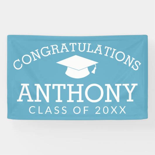 Congratulations Graduate Graduation Cap Text blue 横断幕 (横)