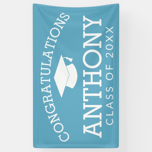 Congratulations Graduate Graduation Cap Text blue 横断幕 (縦)
