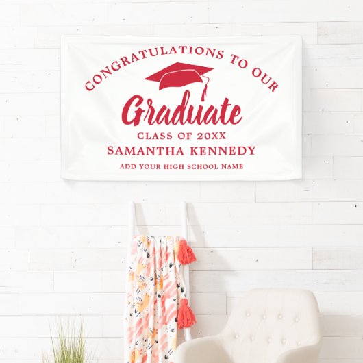 Congratulations Graduate Simple Red And White 横断幕 (インサイチュ)