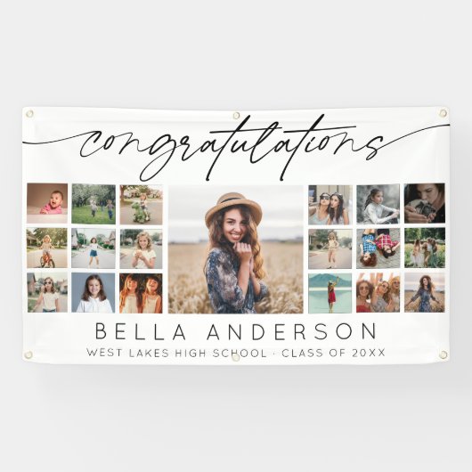 Congratulations Graduation Script Photo Collage 横断幕 (横)