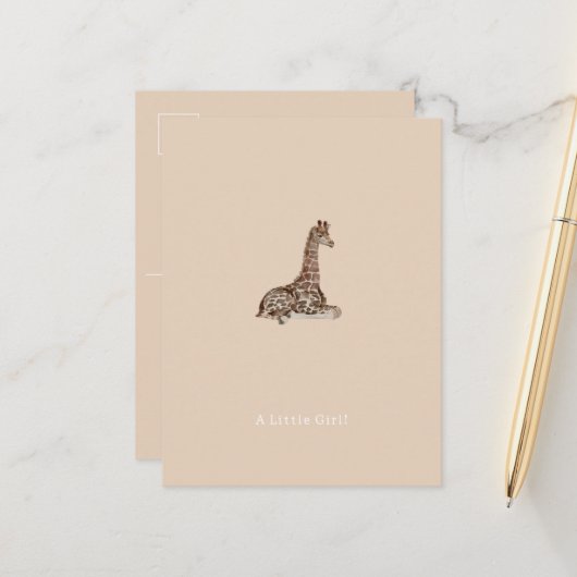 Congratulations Little Girl New Baby Giraffe Card ポストカード (正面/裏面インサイチュ)