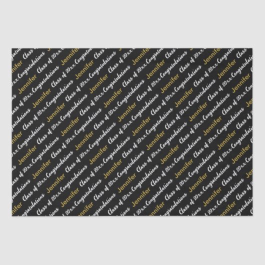Congratulations Name Black White Gold Graduation 薄葉紙 (正面)