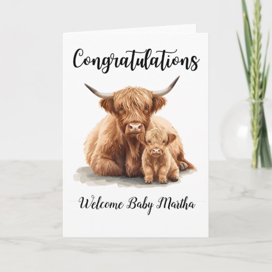 Congratulations New Baby Highland Cow Mother Card カード (正面)