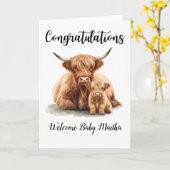 Congratulations New Baby Highland Cow Mother Card カード (黄色い花)
