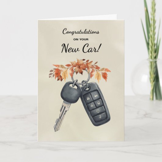 Congratulations New Car Autumn Leaves カード (正面)
