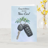 Congratulations New Car Green Leaves and Branches カード (黄色い花)