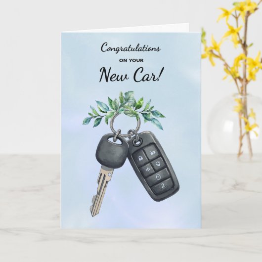 Congratulations New Car Green Leaves and Branches カード (黄色い花)