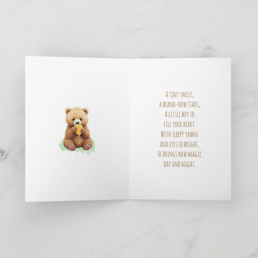 Congratulations on New Baby Boy Poem Bear Themed カード (内部)