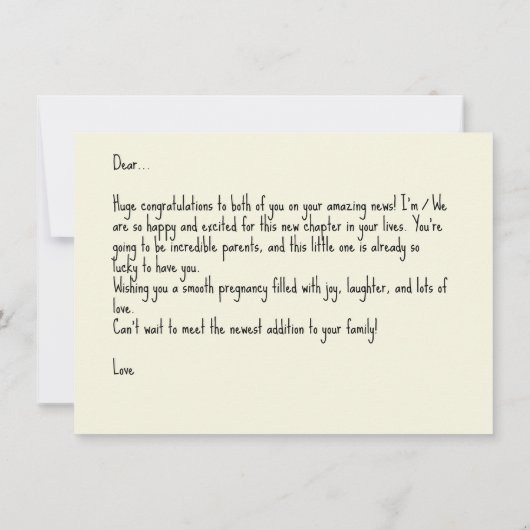 Congratulations On Pregnancy, w. Sample Text, Card (裏面)