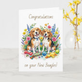Congratulations on your New Beagles | Two Dogs カード (黄色い花)