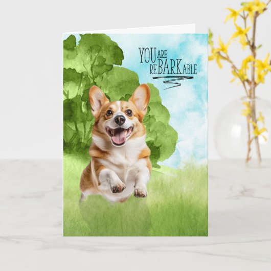 Congratulations reBARKable Welsh Corgi Dog カード (黄色い花)