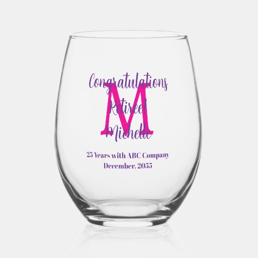 Congratulations Retirement Monogram Name  ステムなしワイングラス (正面)