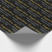 Congratulations Script Grad Name Black White Gold ラッピングペーパー (角)