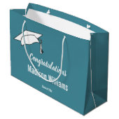Congratulations Script Retro Blue White Grad Name ラージペーパーバッグ (裏面アングル)