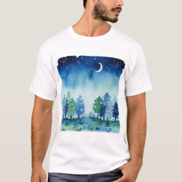 Coniferous forest under a starry sky tシャツ