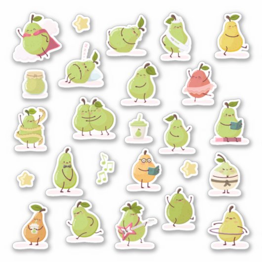 Conjunto de peras kawaii divertidas シール (正面)
