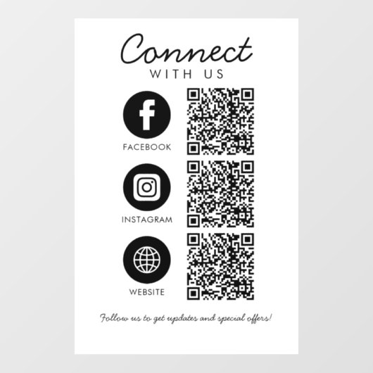 Connect with UsソーシャルメディアQRコードビジネスモード ウィンドウサイン (シート)