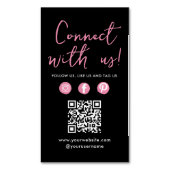 Connect With UsソーシャルメディアQRコードブラックピンク マグネット名刺 (正面縦)
