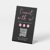 Connect With UsソーシャルメディアQRコードブラックピンク 台座サイン (正面)