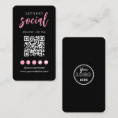 Connect With UsソーシャルメディアQRコードブラックピンク 名刺 (正面/裏面)