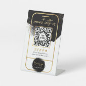 Connect With UsソーシャルメディアQRコードブラック&金ゴールド 台座サイン (正面)