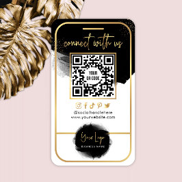 Connect With UsソーシャルメディアQRコードブラック&金ゴールド 名刺
