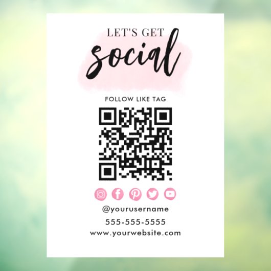 Connect With UsソーシャルメディアQRコードホワイトピンク ウィンドウサイン (シート3)