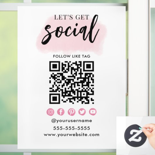 Connect With UsソーシャルメディアQRコードホワイトピンク ウィンドウサイン (ホーム)