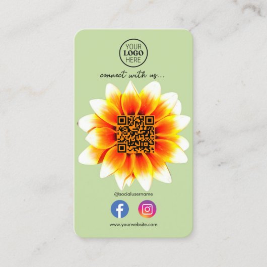Connect With UsソーシャルメディアQRコードレトロ花 名刺 (正面)
