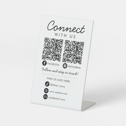 Connect with UsソーシャルメディアQRコード会社ロゴ 台座サイン (正面)