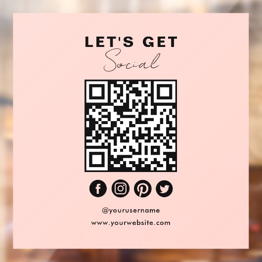 Connect With UsソーシャルメディアQRコード赤面ピンク ウィンドウサイン (シート2)