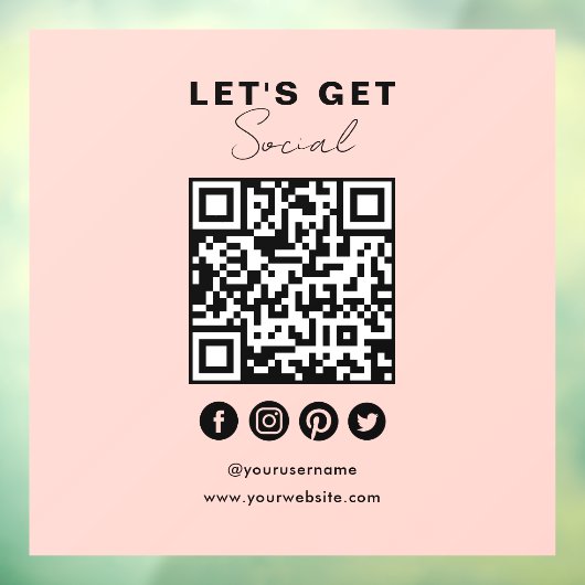 Connect With UsソーシャルメディアQRコード赤面ピンク ウィンドウサイン (シート3)