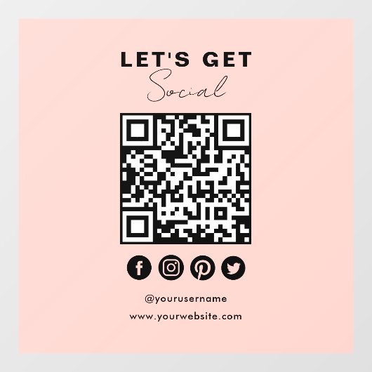 Connect With UsソーシャルメディアQRコード赤面ピンク ウィンドウサイン (シート)