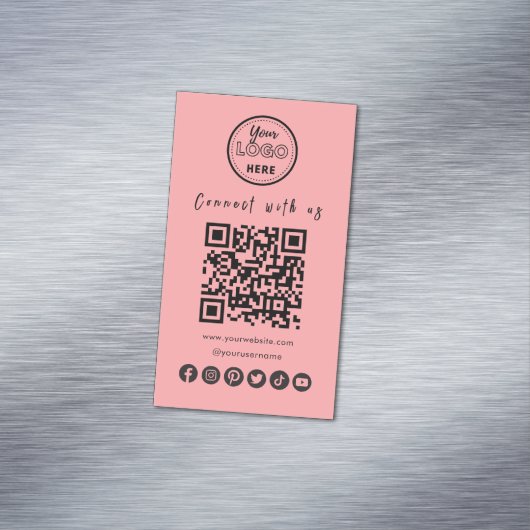 Connect With UsソーシャルメディアQRコード赤面ピンク マグネット名刺 (インサイチュ)
